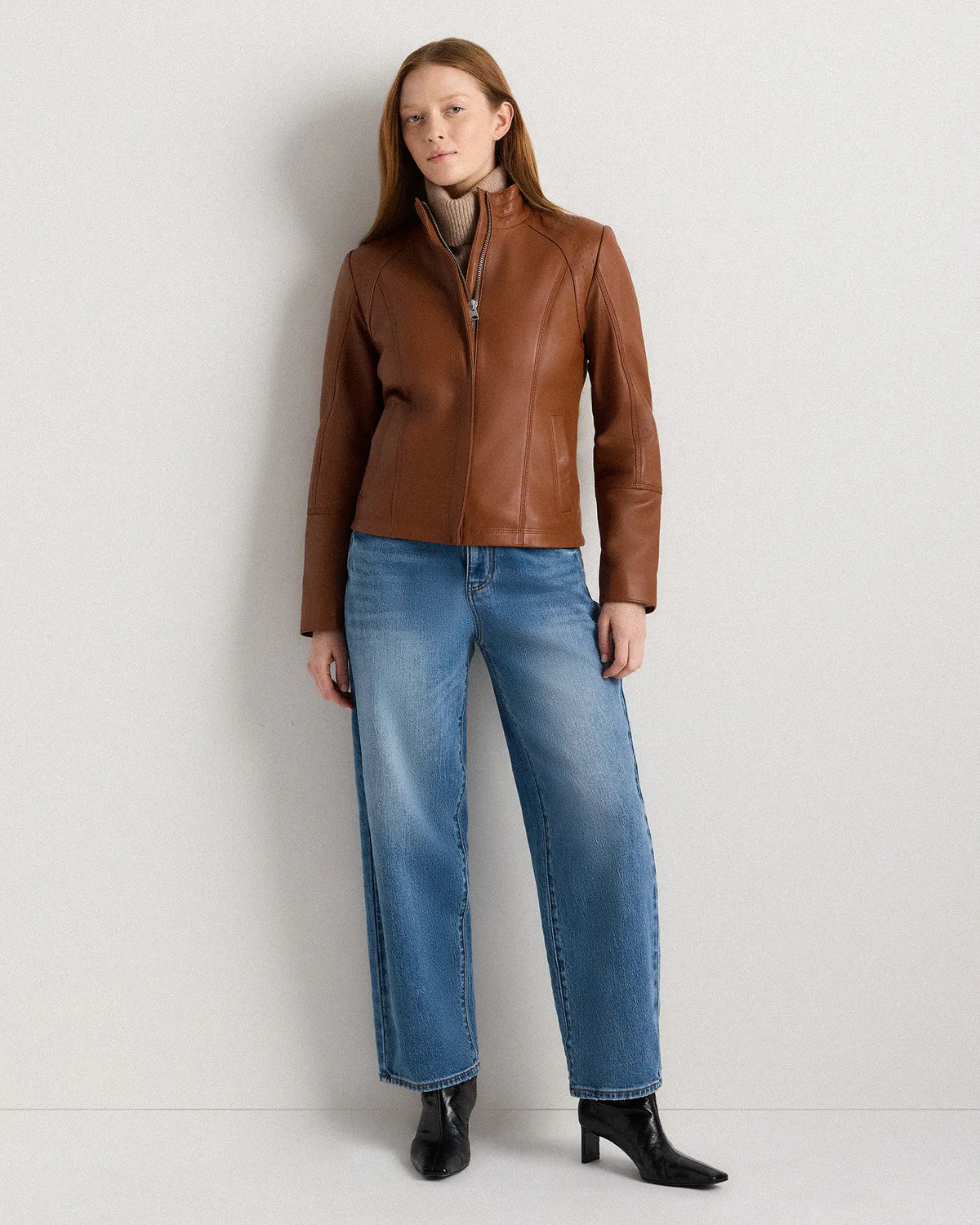 100% Leather Stand-Collar Jacket - US 8037