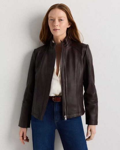 100% Leather Stand-Collar Jacket - US 2862