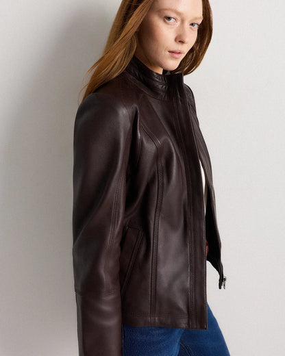 100% Leather Stand-Collar Jacket - US 2862