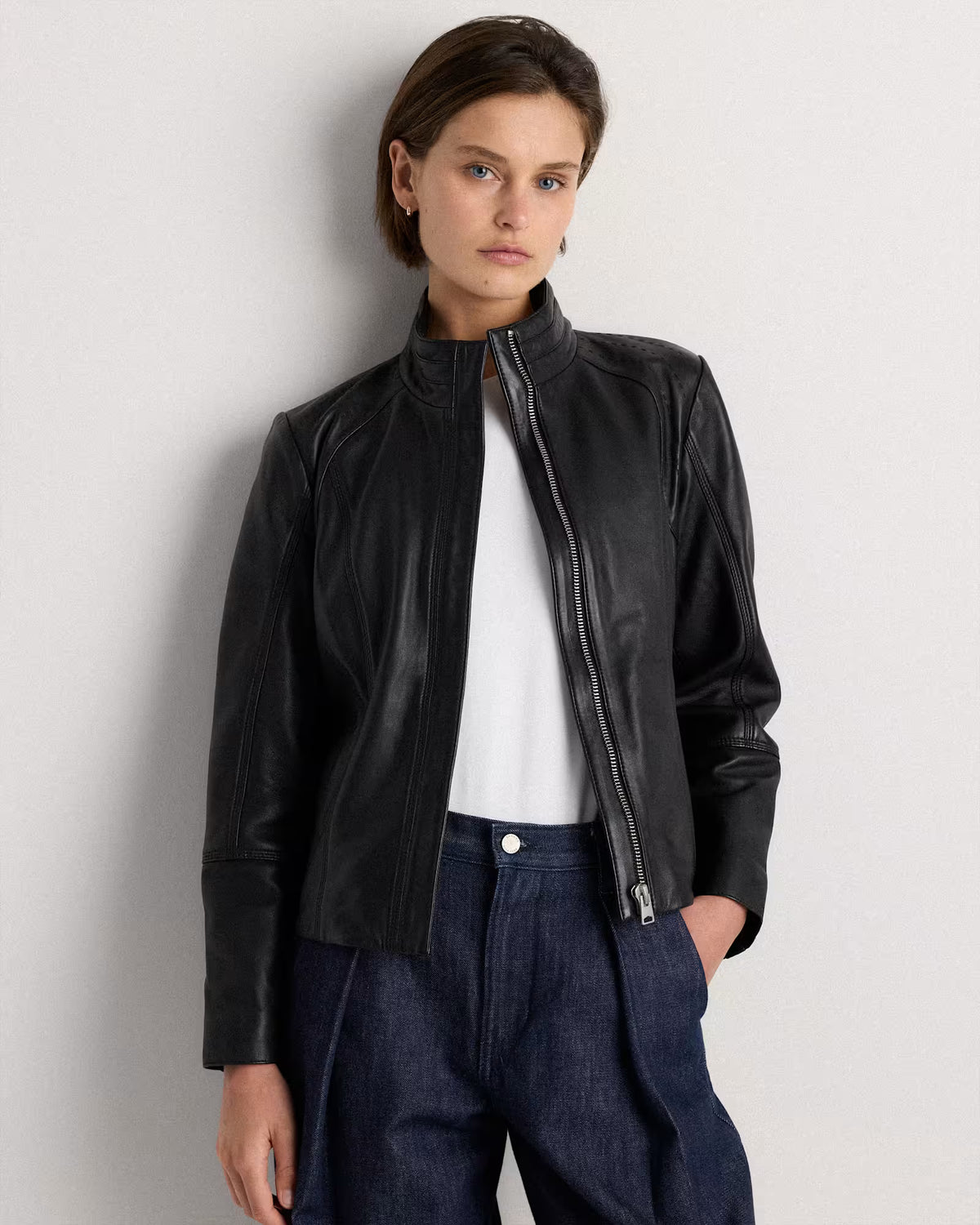 100% Leather Stand-Collar Jacket - US 6607