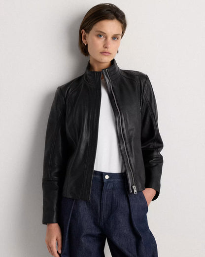 100% Leather Stand-Collar Jacket - US 6607