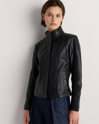 100% Leather Stand-Collar Jacket - US 6607