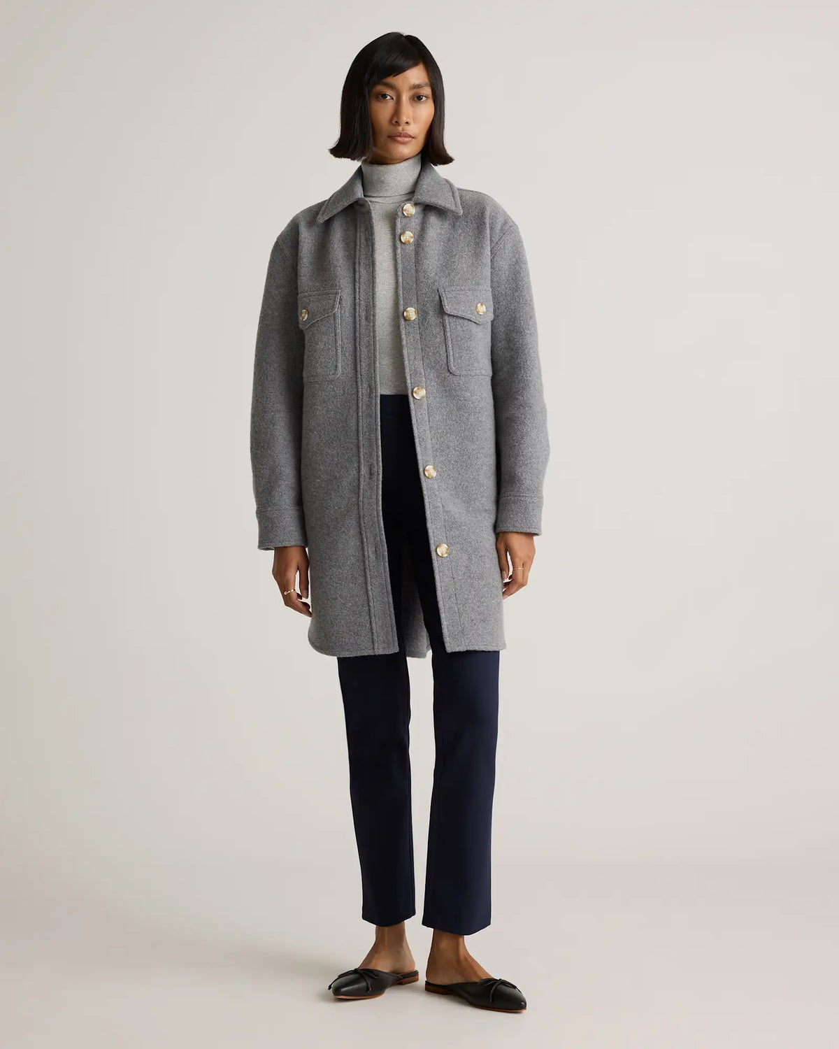 100% Merino Wool Long Shirt Jacket - US 6722