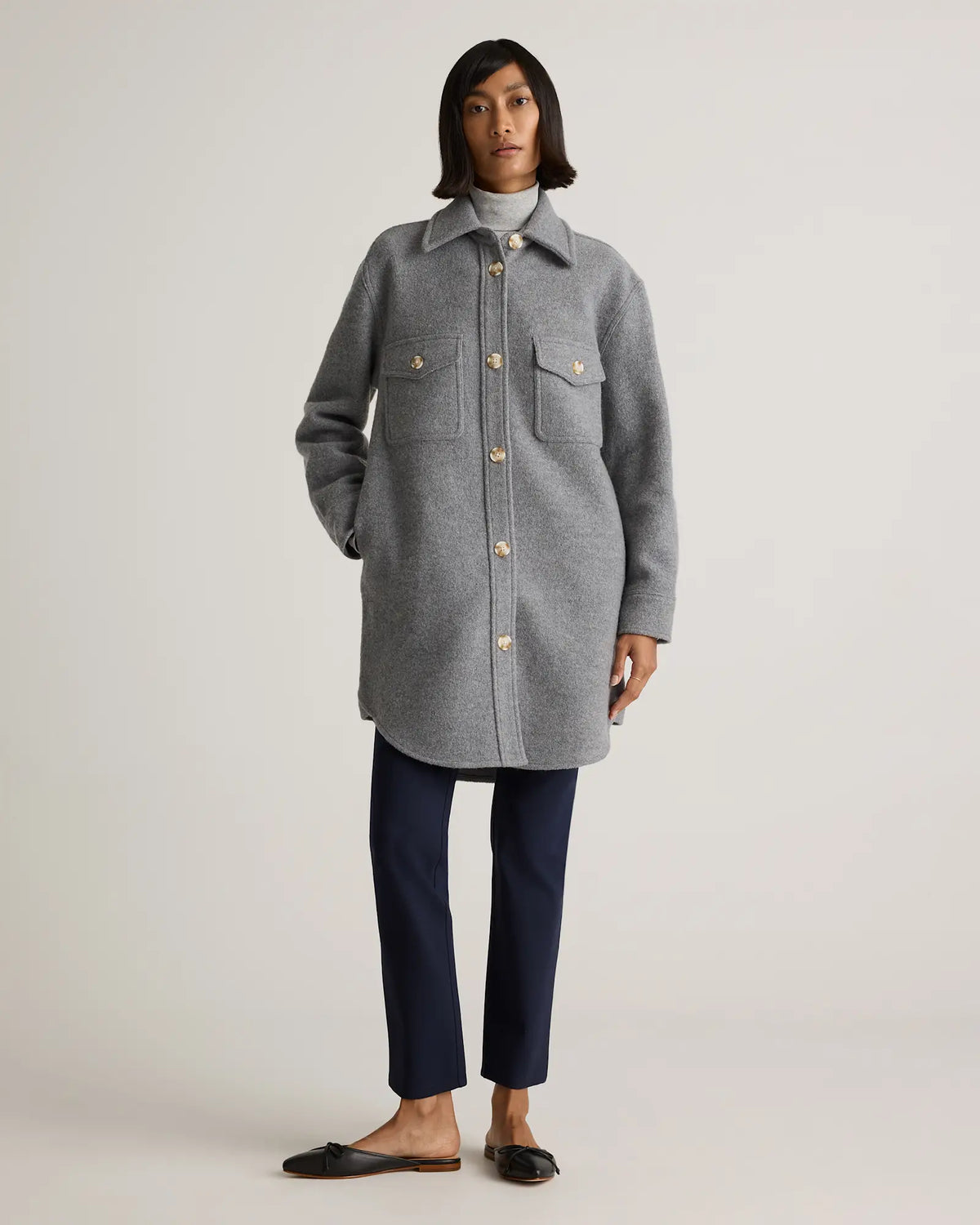 100% Merino Wool Long Shirt Jacket - US 6722