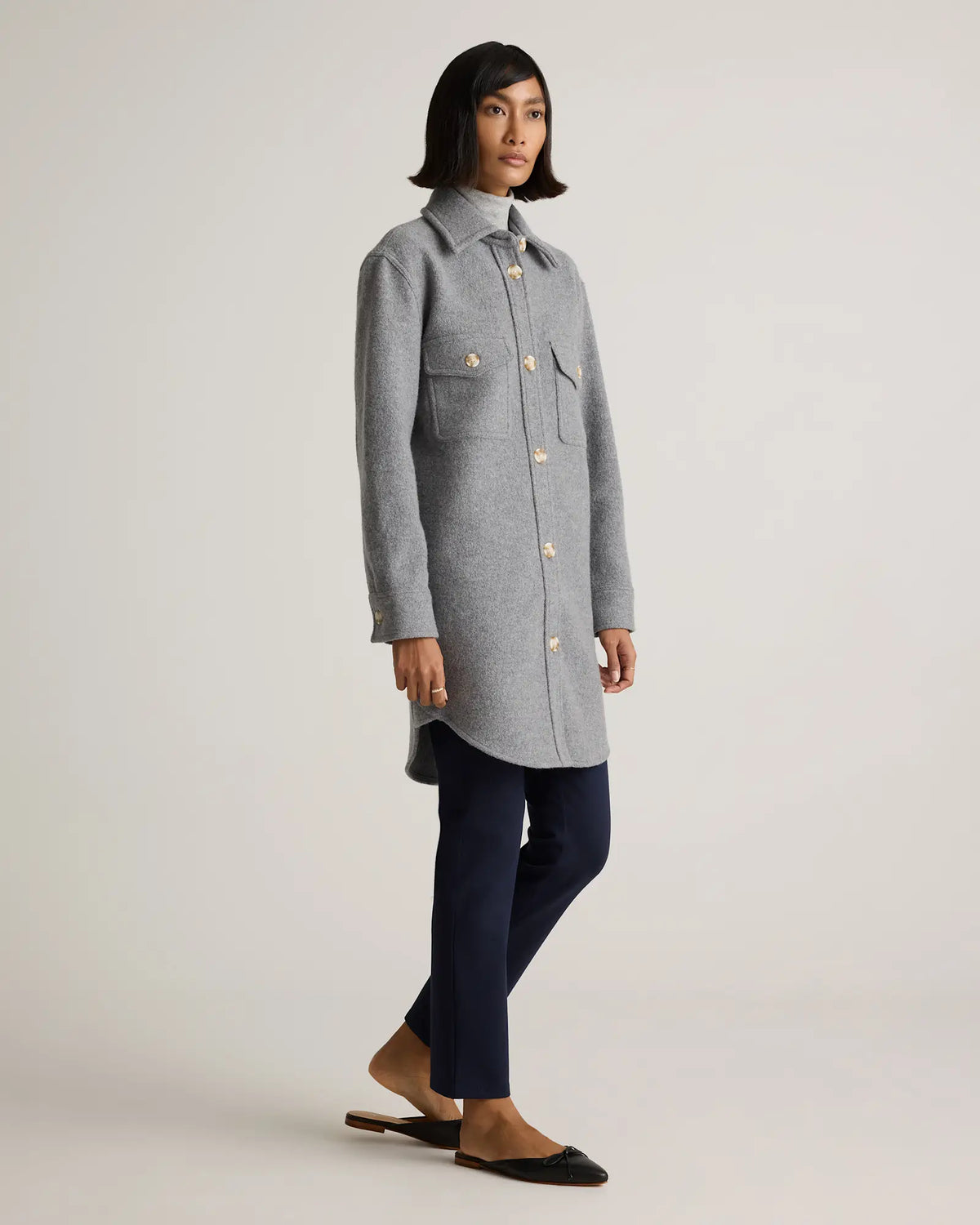 100% Merino Wool Long Shirt Jacket - US 6722