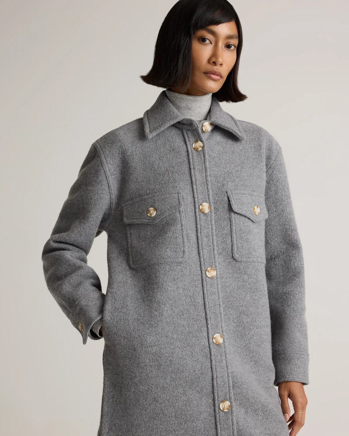 100% Merino Wool Long Shirt Jacket - US 6722