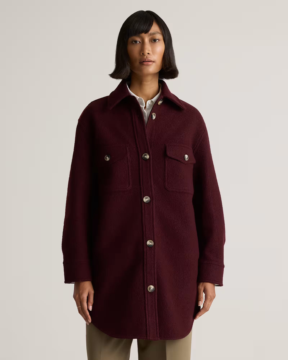 100% Merino Wool Long Shirt Jacket - US 6363