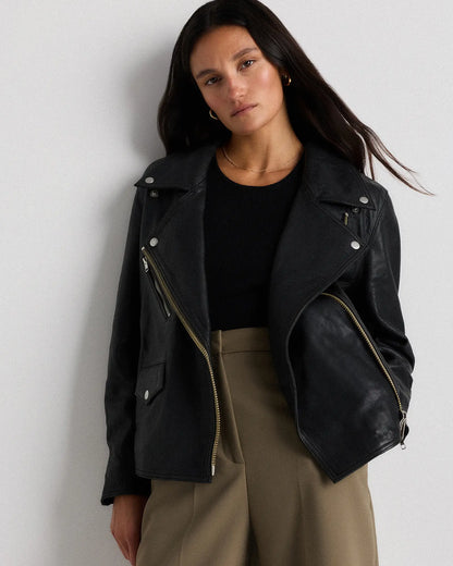 100% Leather Oversized Biker Jacket - US 3927
