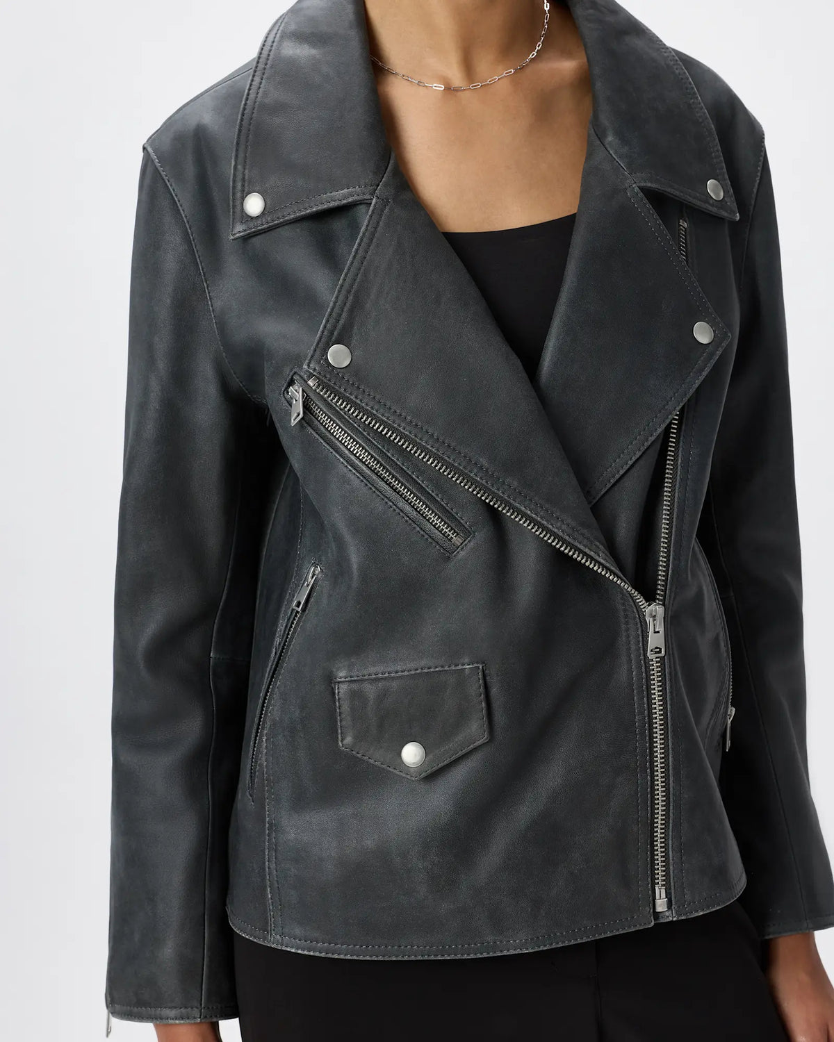 100% Leather Oversized Biker Jacket - US 1029