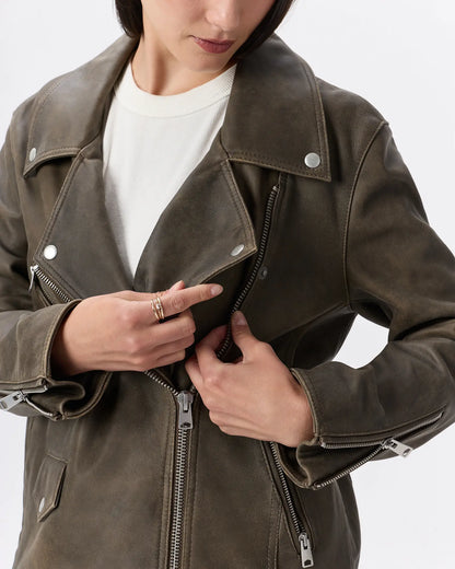 100% Leather Oversized Biker Jacket - US 7980