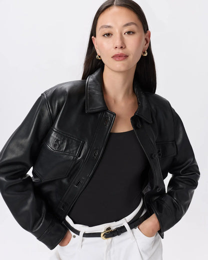 100% Leather Cropped Jacket - US 4351