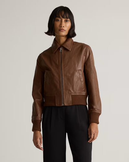100% Washed Leather Bomber Jacket - US 2343