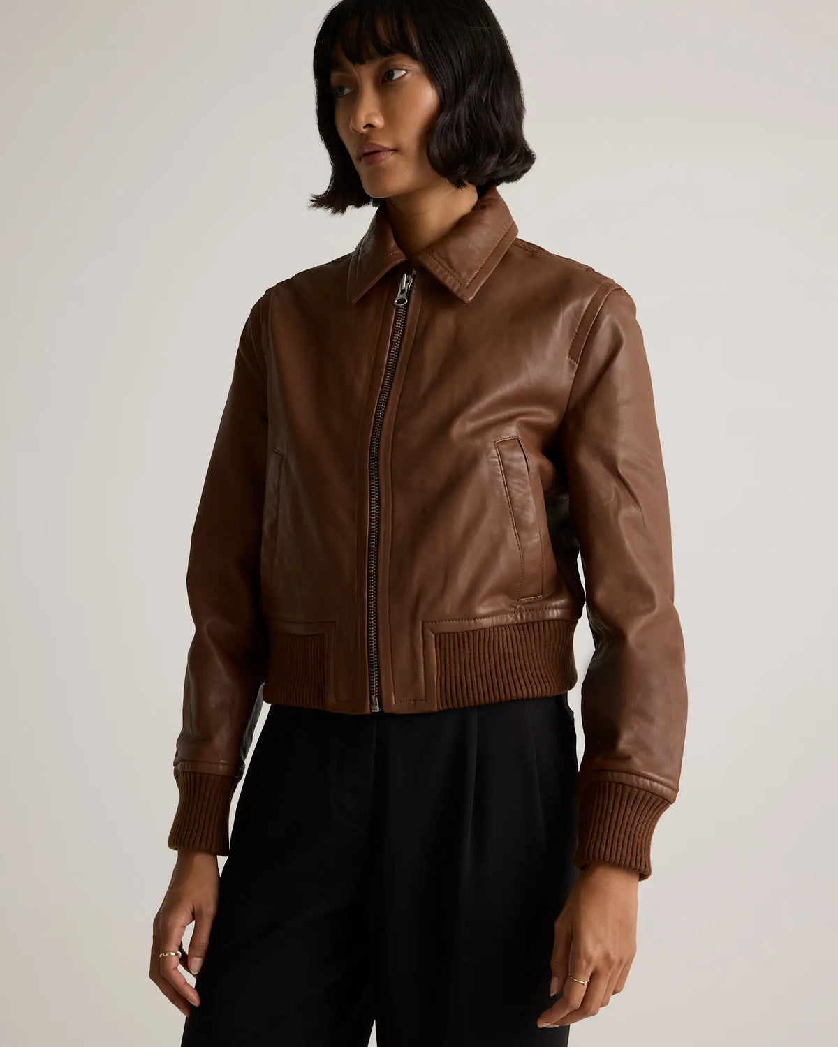 100% Washed Leather Bomber Jacket - US 2343