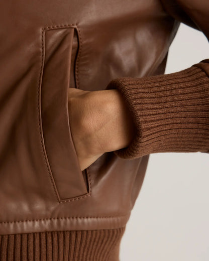 100% Washed Leather Bomber Jacket - US 2343