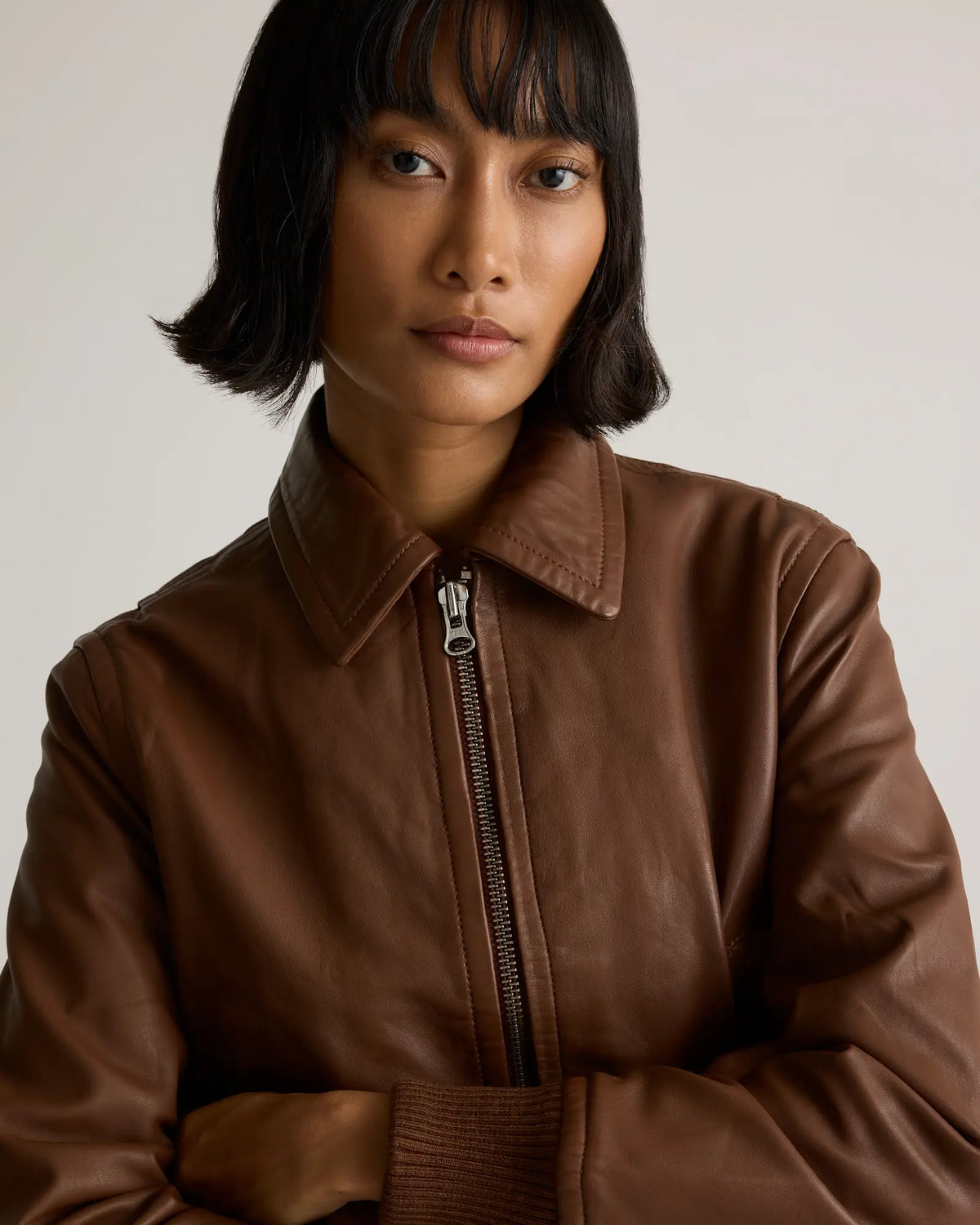 100% Washed Leather Bomber Jacket - US 2343