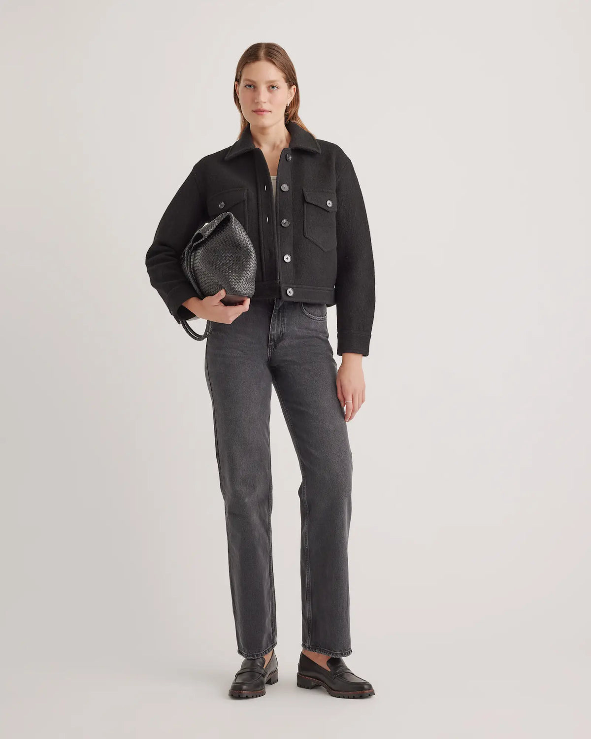 100% Merino Wool Cropped Shirt Jacket - US 2342