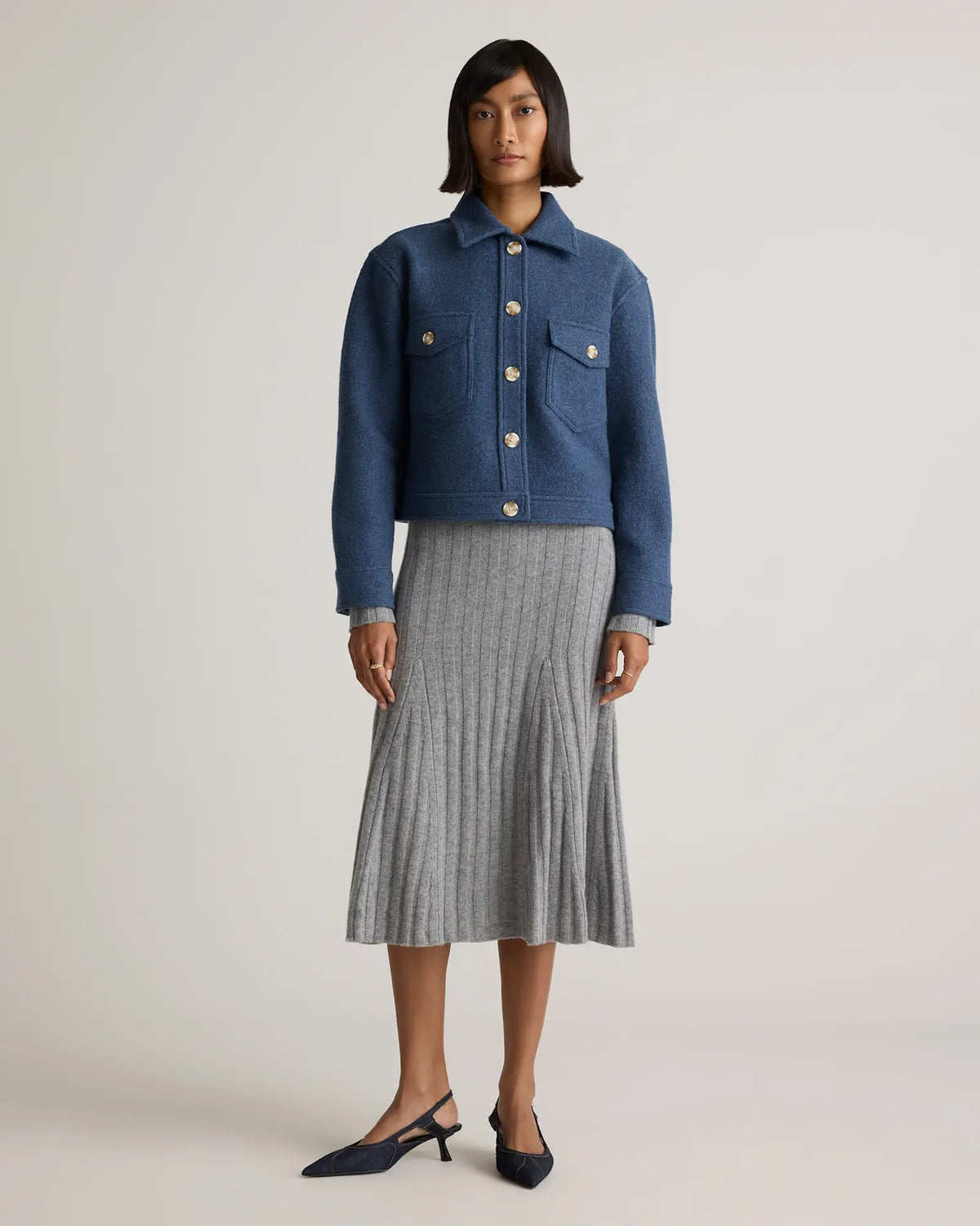 100% Merino Wool Cropped Shirt Jacket - US 3239