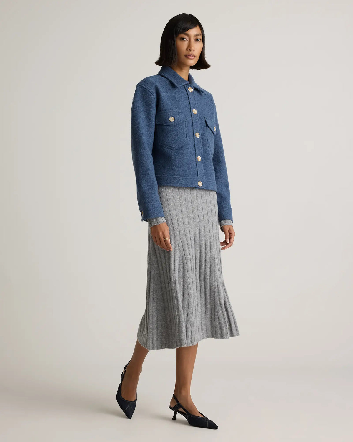 100% Merino Wool Cropped Shirt Jacket - US 3239