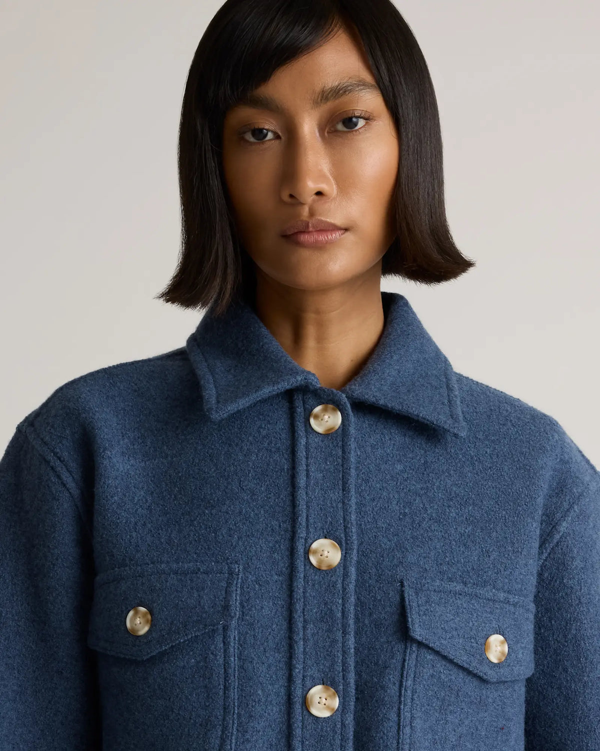 100% Merino Wool Cropped Shirt Jacket - US 3239