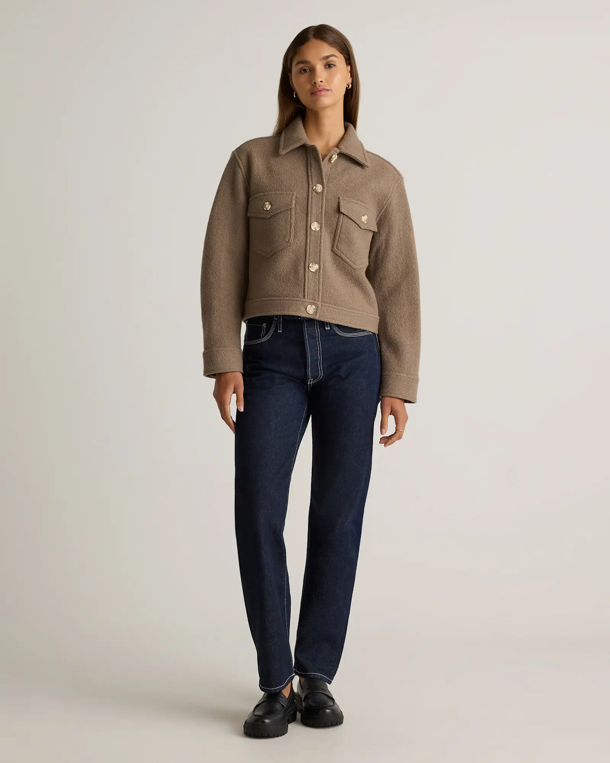 100% Merino Wool Cropped Shirt Jacket - US 6284