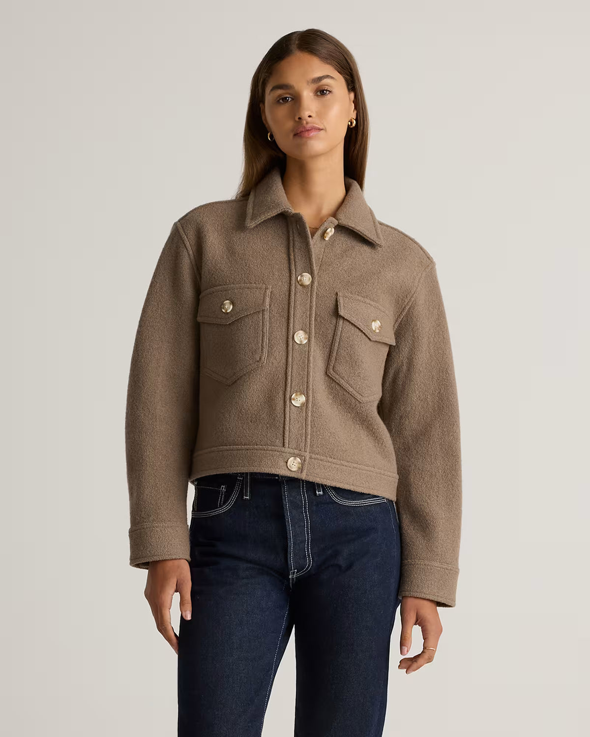 100% Merino Wool Cropped Shirt Jacket - US 6284