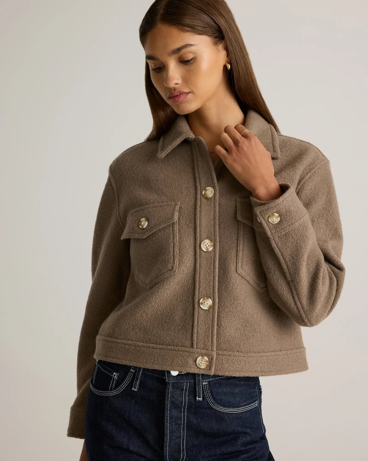 100% Merino Wool Cropped Shirt Jacket - US 6284