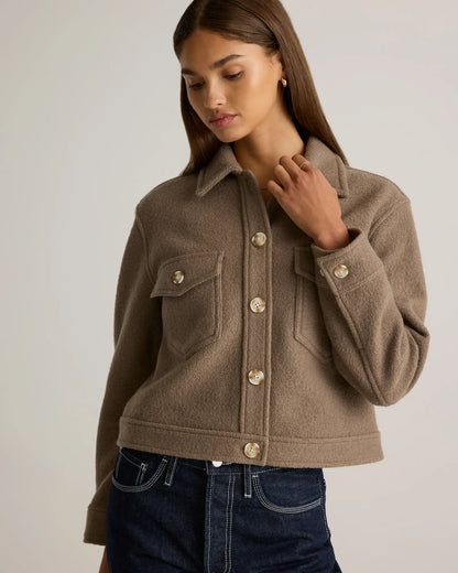 100% Merino Wool Cropped Shirt Jacket - US 6284