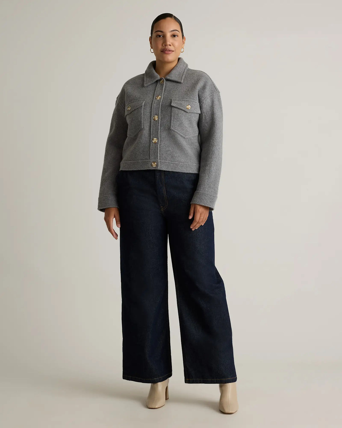 100% Merino Wool Cropped Shirt Jacket - US 5857