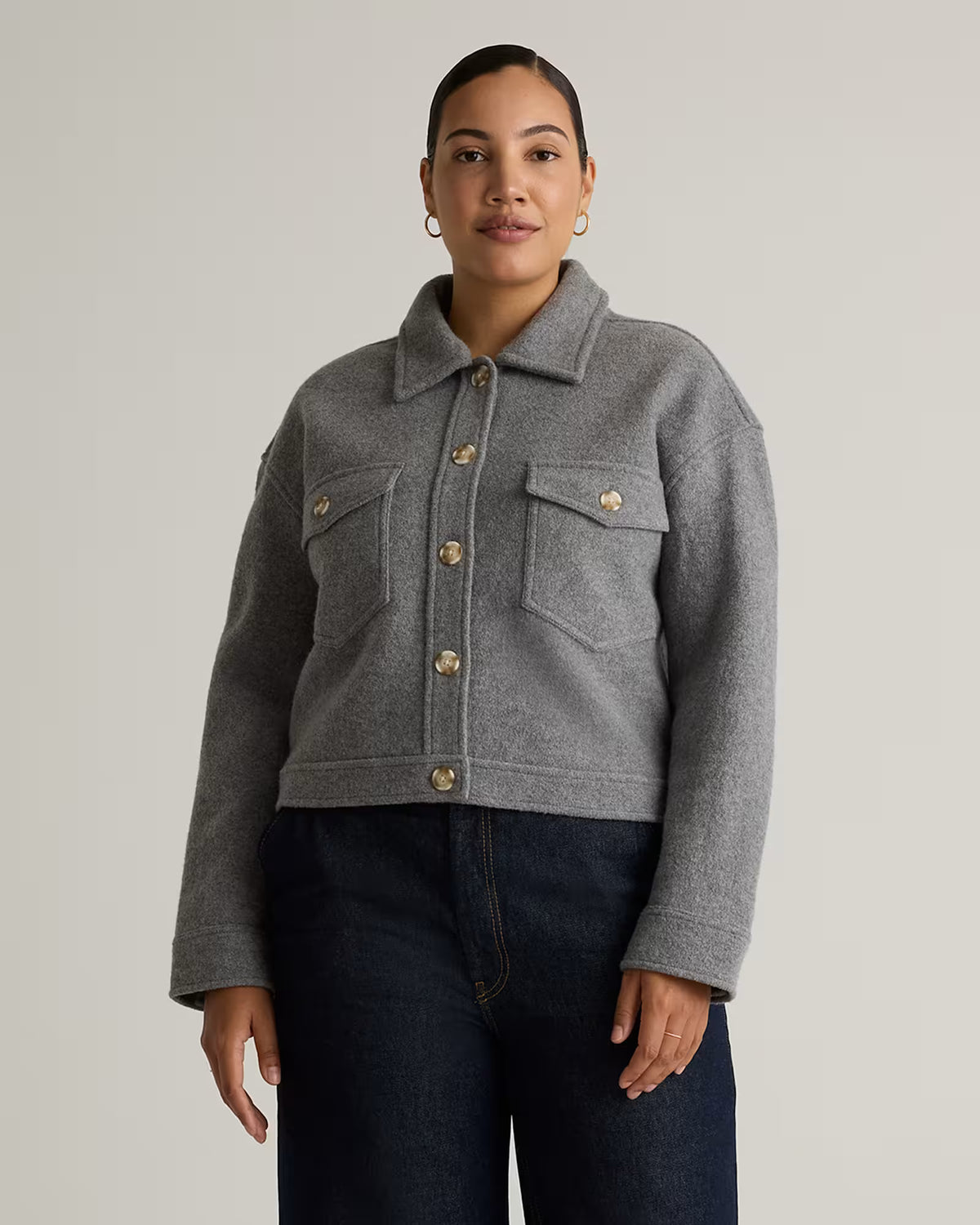 100% Merino Wool Cropped Shirt Jacket - US 5857