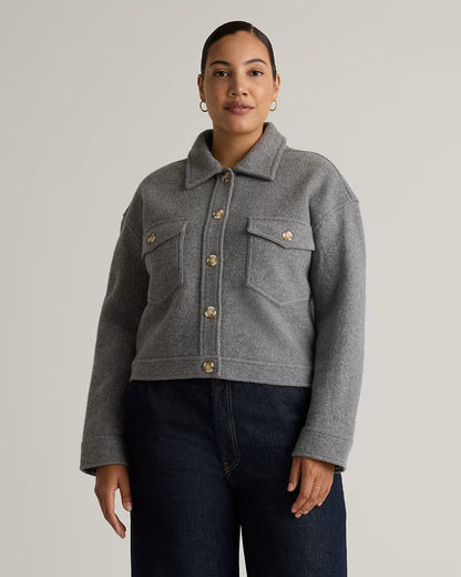 100% Merino Wool Cropped Shirt Jacket - US 5857