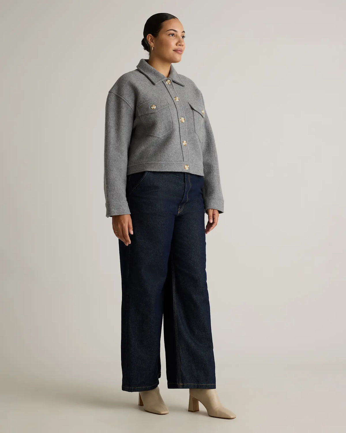 100% Merino Wool Cropped Shirt Jacket - US 5857