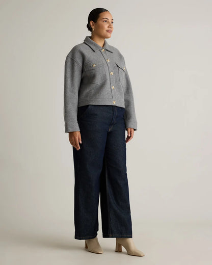 100% Merino Wool Cropped Shirt Jacket - US 5857