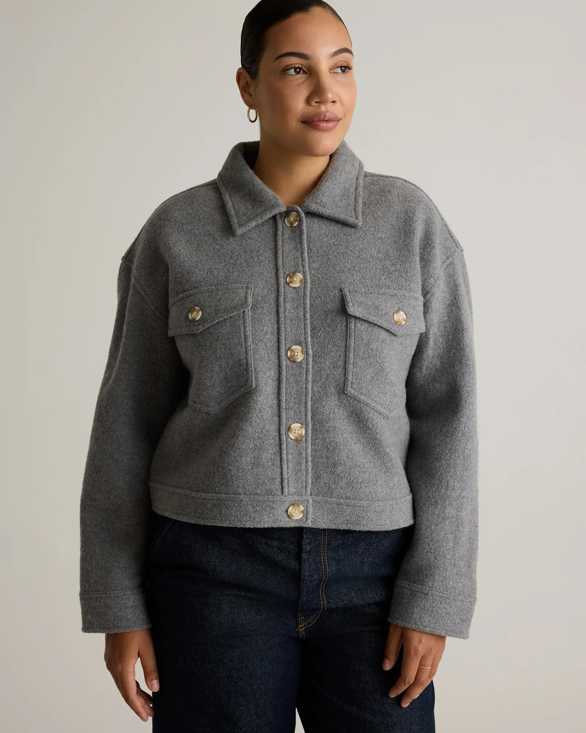100% Merino Wool Cropped Shirt Jacket - US 5857