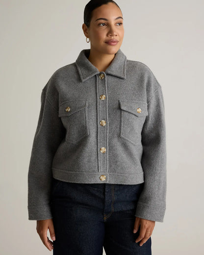 100% Merino Wool Cropped Shirt Jacket - US 5857