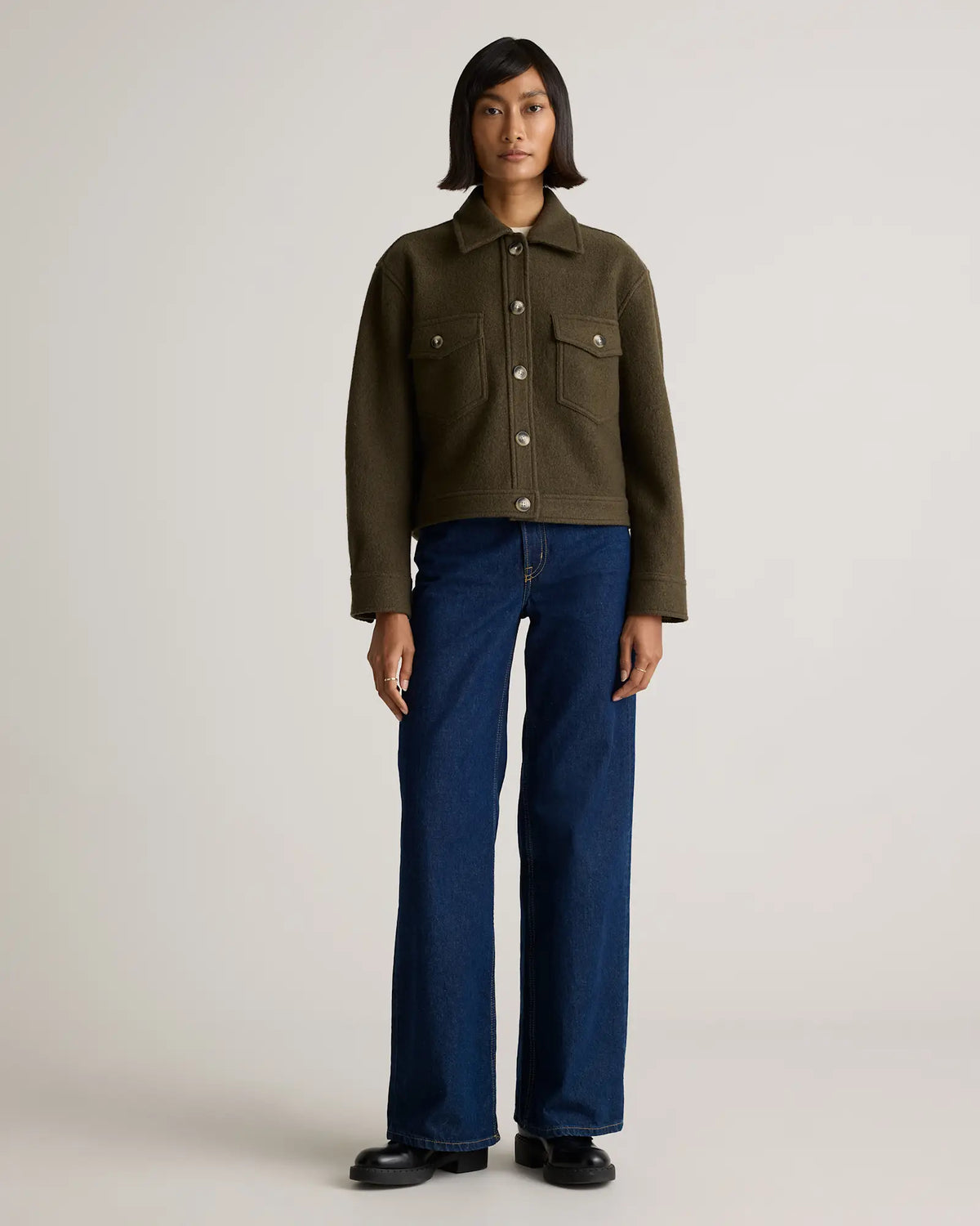 100% Merino Wool Cropped Shirt Jacket - US 8001