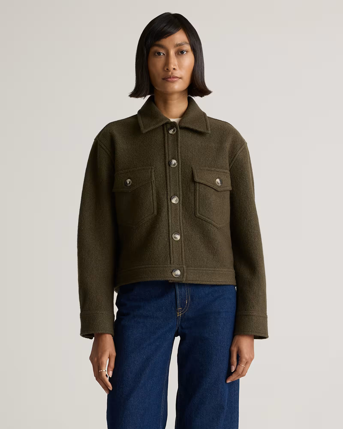 100% Merino Wool Cropped Shirt Jacket - US 8001