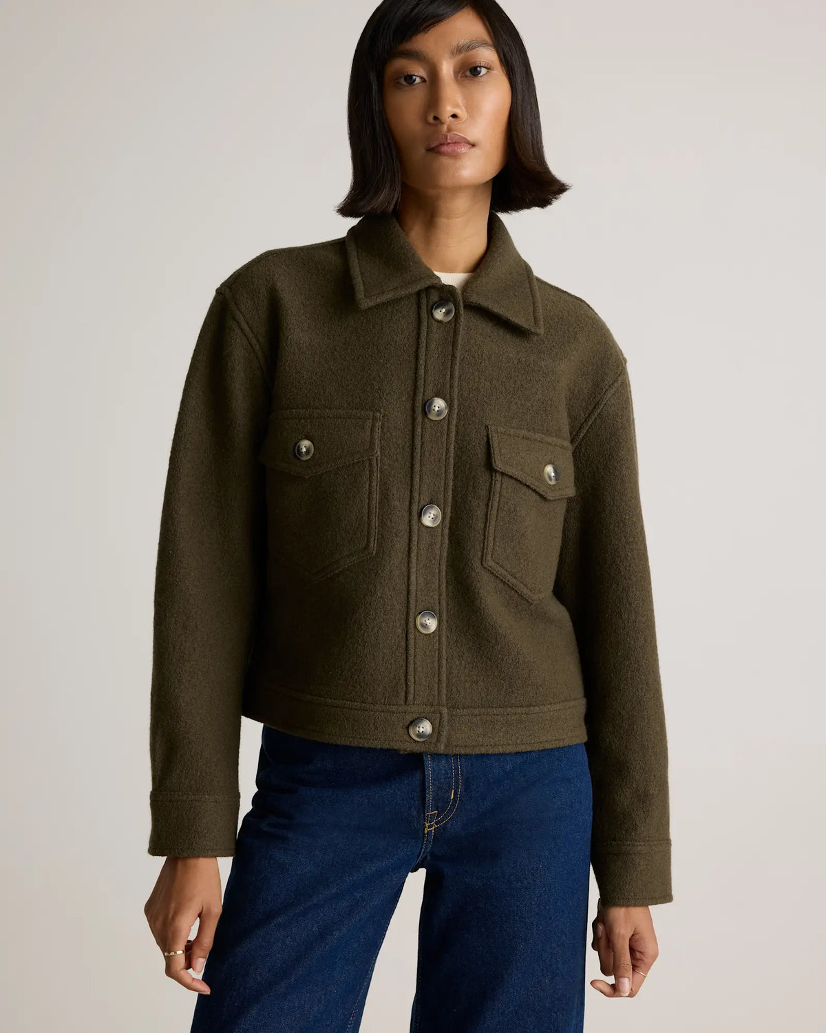 100% Merino Wool Cropped Shirt Jacket - US 8001