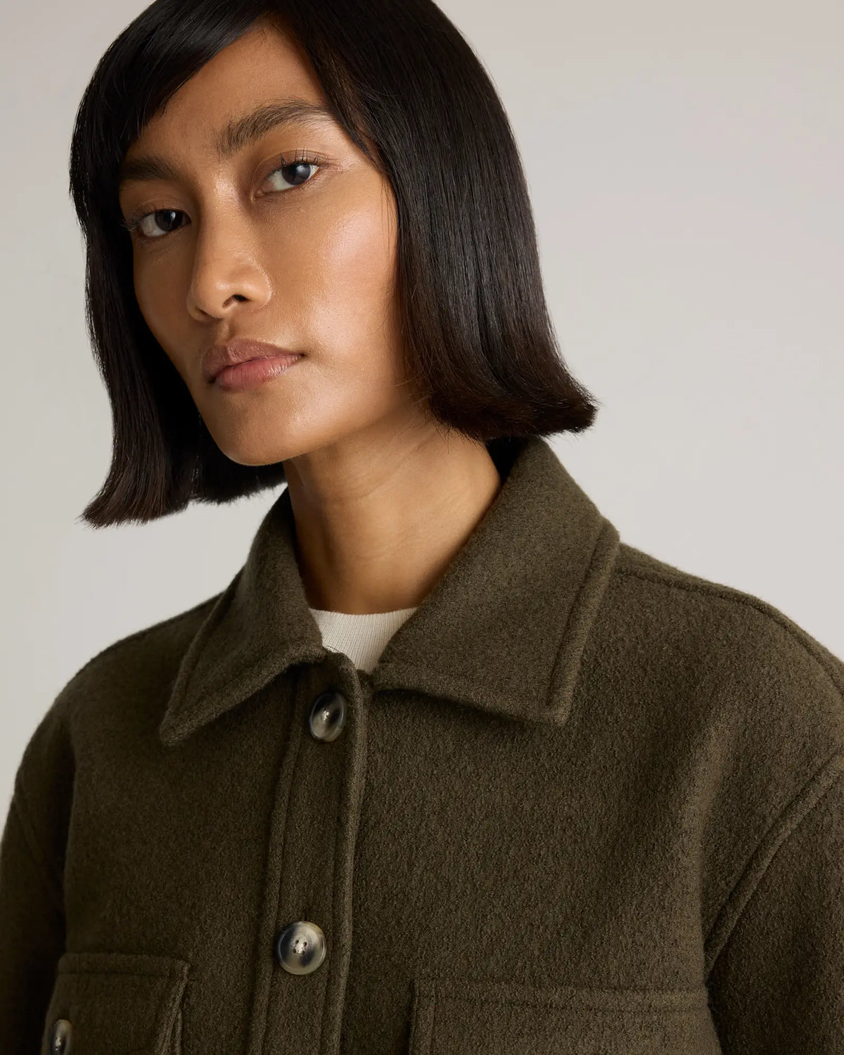 100% Merino Wool Cropped Shirt Jacket - US 8001