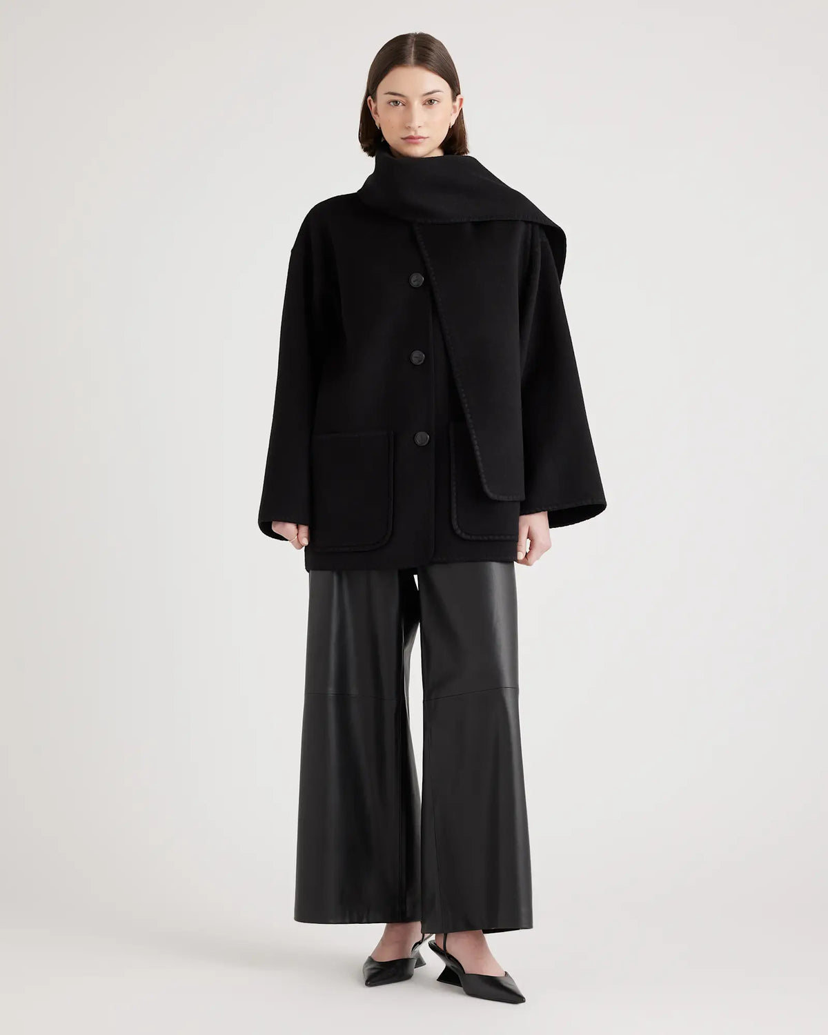 Double-Faced Merino Wool Scarf Coat - US 8184