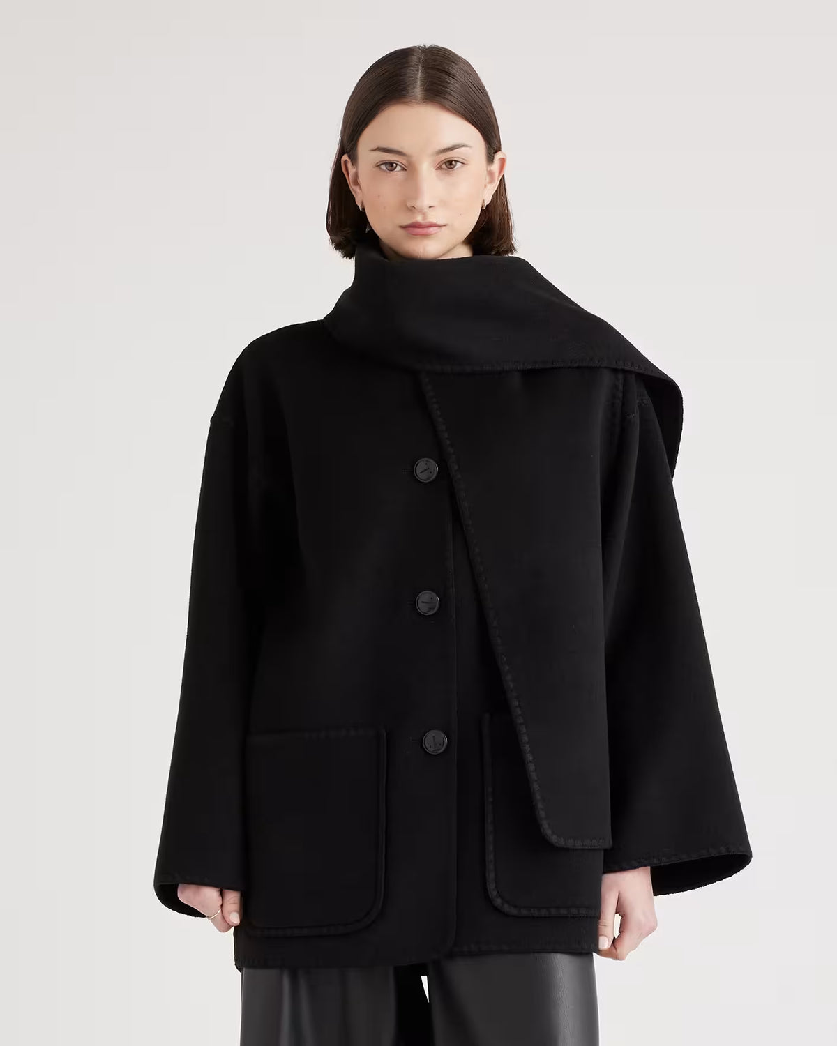Double-Faced Merino Wool Scarf Coat - US 8184