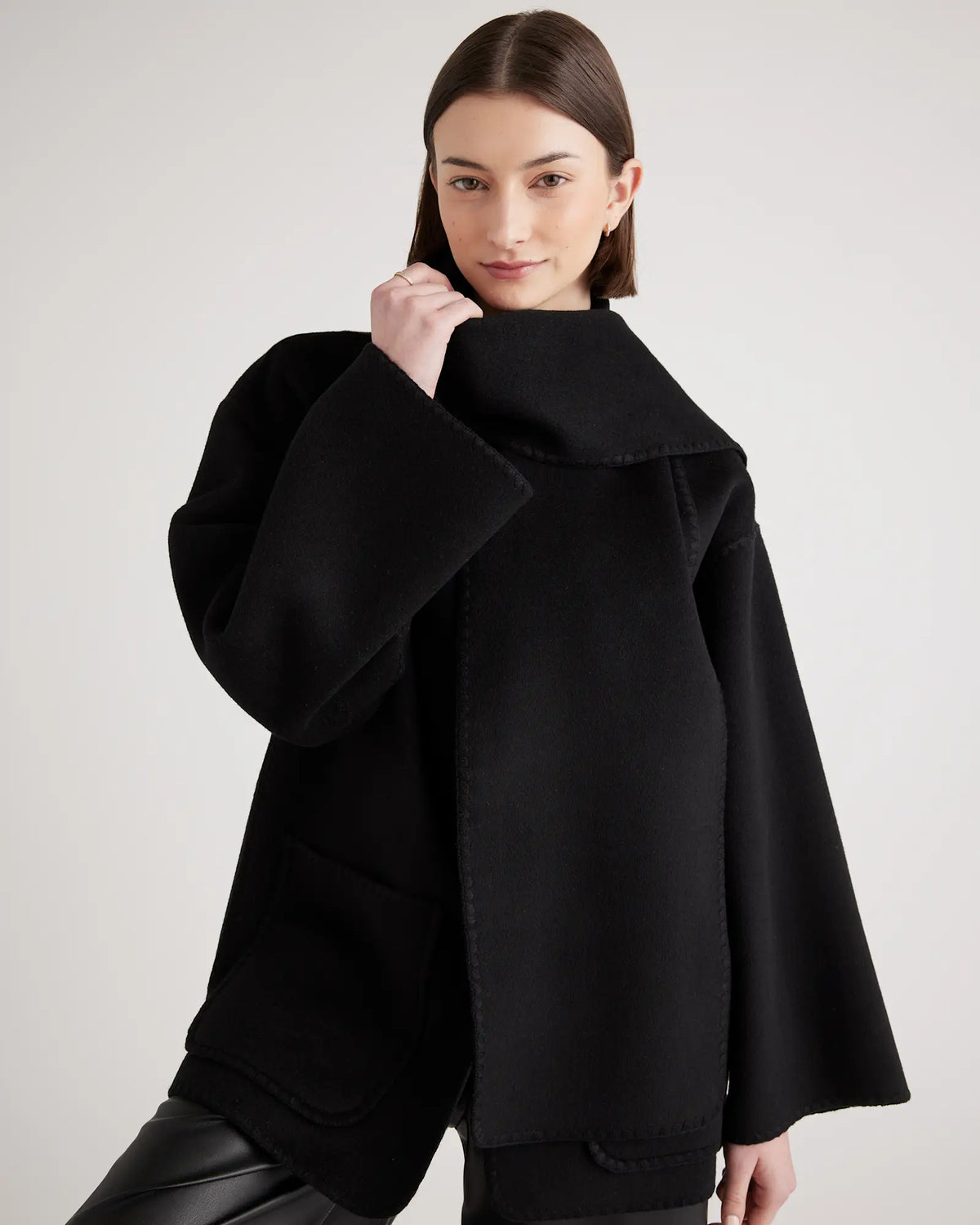 Double-Faced Merino Wool Scarf Coat - US 8184