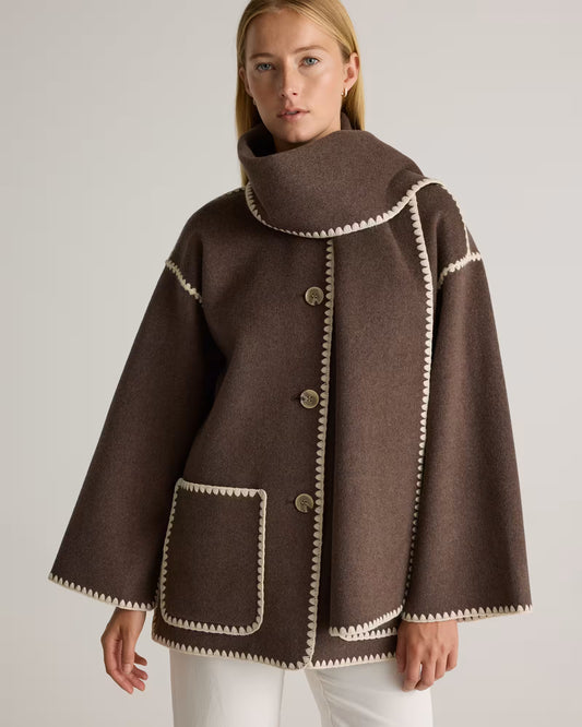 Double-Faced Merino Wool Scarf Coat - US 5854