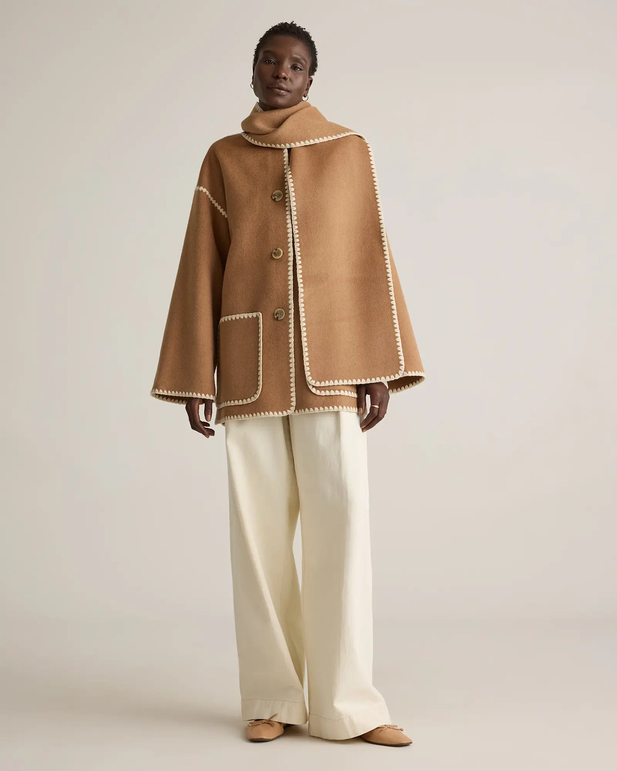 Double-Faced Merino Wool Scarf Coat - US 2349