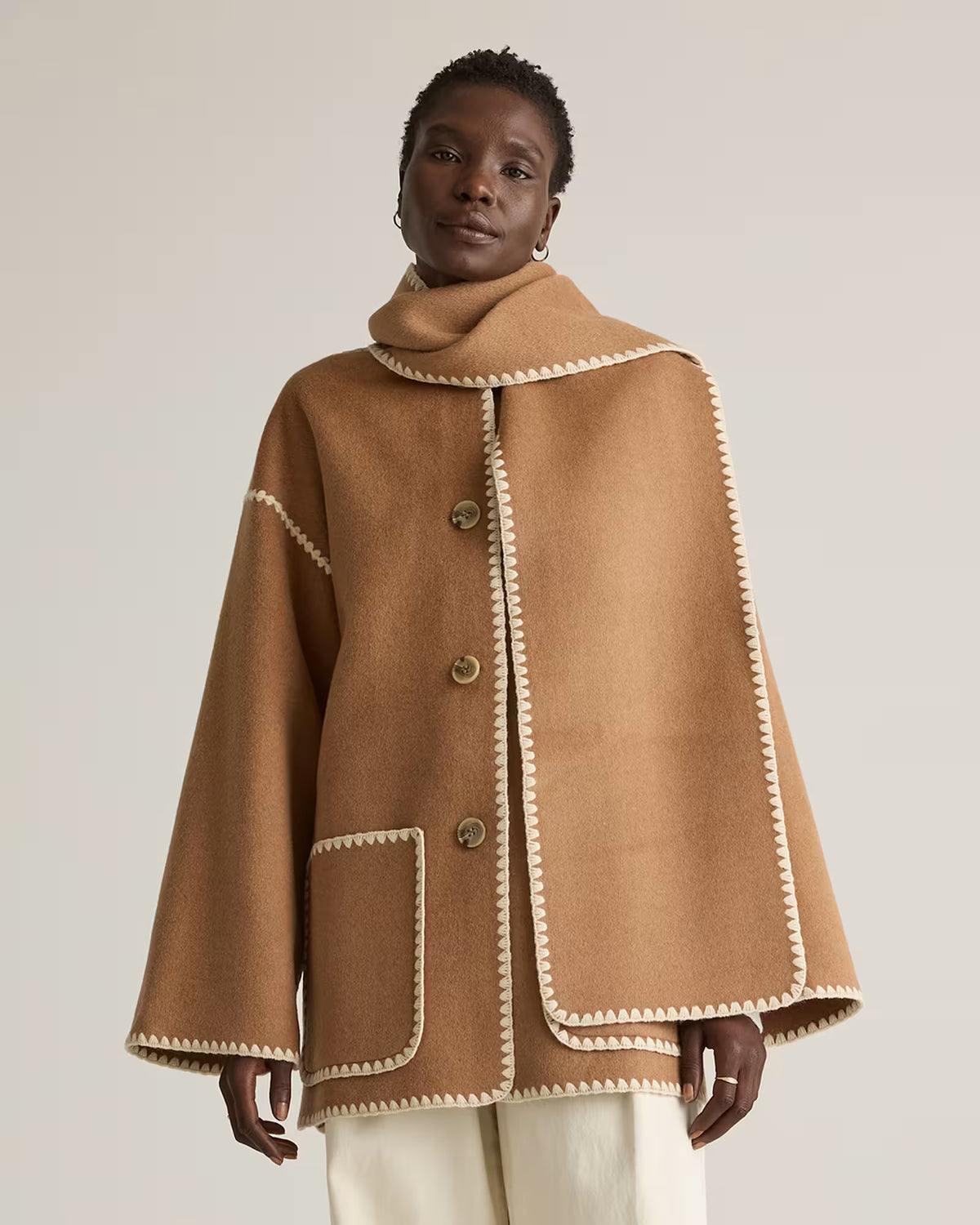 Double-Faced Merino Wool Scarf Coat - US 2349