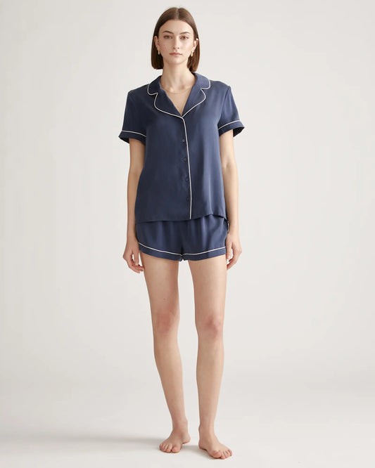 100% Washable Silk Pajama Short with Piping - US 4258