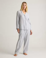 100% European Linen Long Sleeve Pajama Set with Piping - US 5899