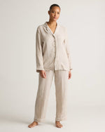 100% European Linen Long Sleeve Pajama Set with Piping - US 0164
