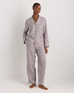 100% European Linen Long Sleeve Pajama Set with Piping - US 7056