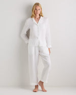 100% European Linen Long Sleeve Pajama Set with Piping - US 8256