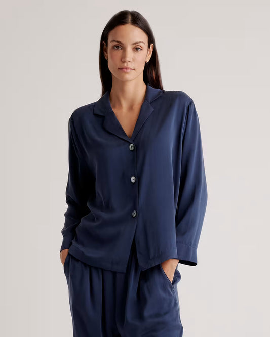 100% Washable Silk Pajama Long Sleeve Top - US 9966